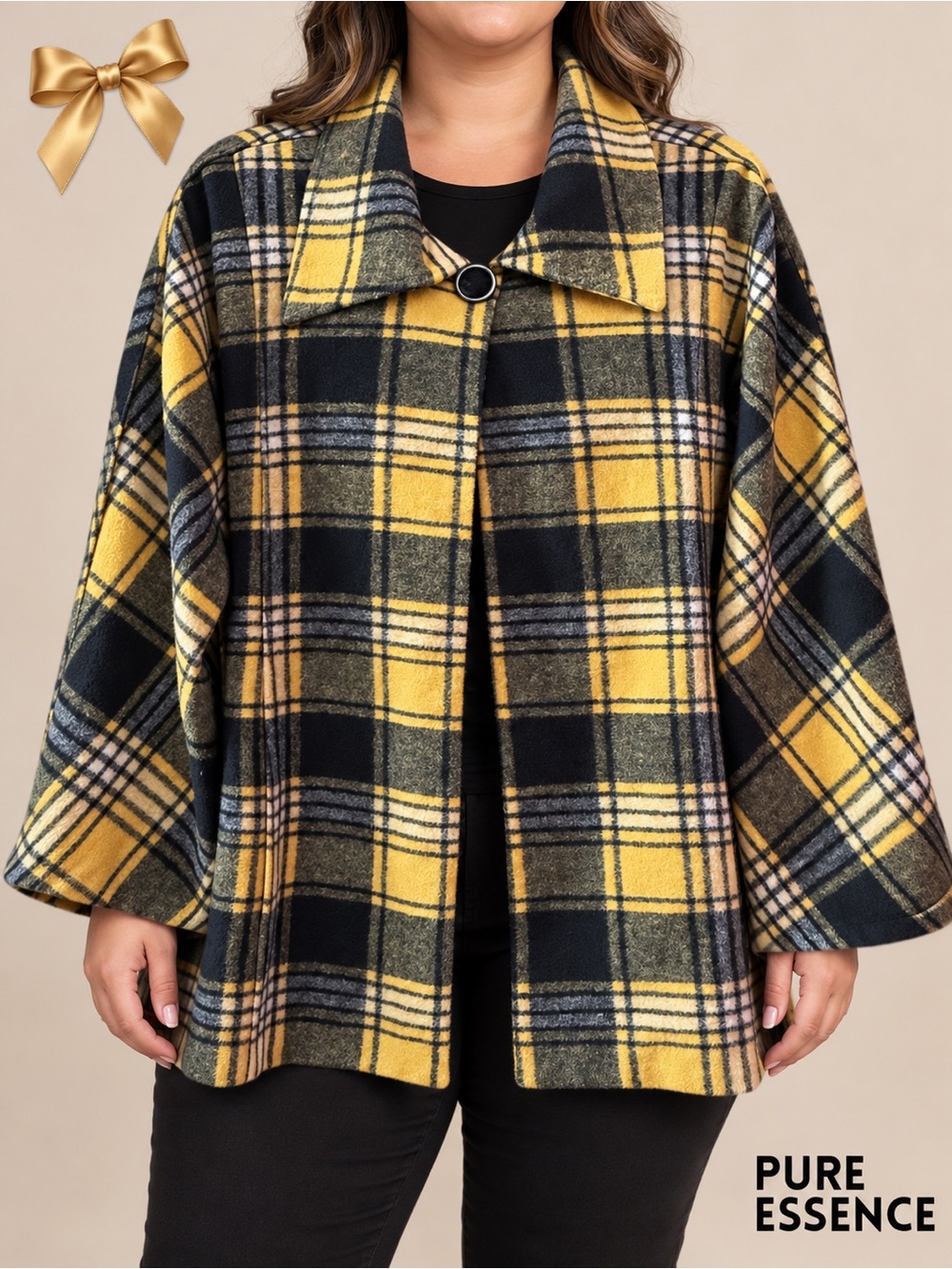 Pure Essence Plaid Cape Jacket Poncho Coat Made in Canada M
